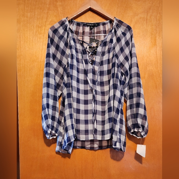 living doll Tops - NWT Living Doll Sheer Blue Plaid Top